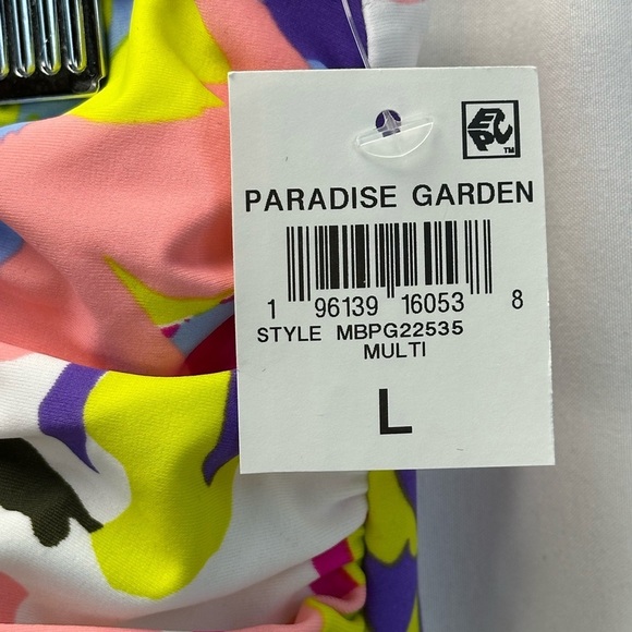 Bar III Side Ruched Floral Print Bikini Bottom - Pink Yellow Blue Black - Large - Picture 5 of 5